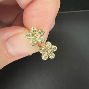 Kate Spade Gold Flower Earrings with Blue Accents